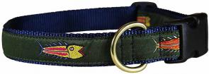 Hopkins Fish (Olive) - 1-inch Ribbon Dog Collar