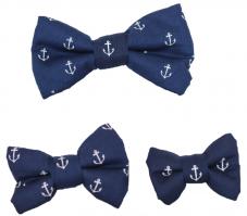 Dog Bow Tie - White Anchors on Blue