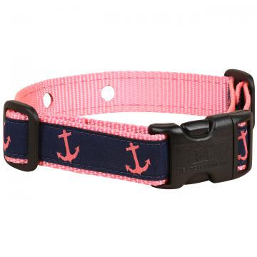 Anchor Underground Fence Dog Collar - Pink & Navy - 1-inch