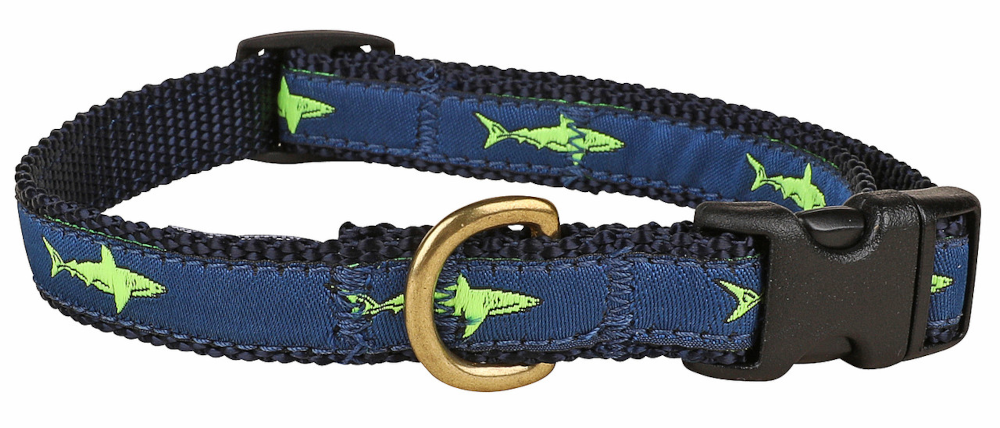 bc-5_8-inch-ribbon-dog-collar-lime-shark-on-navy-blue-1