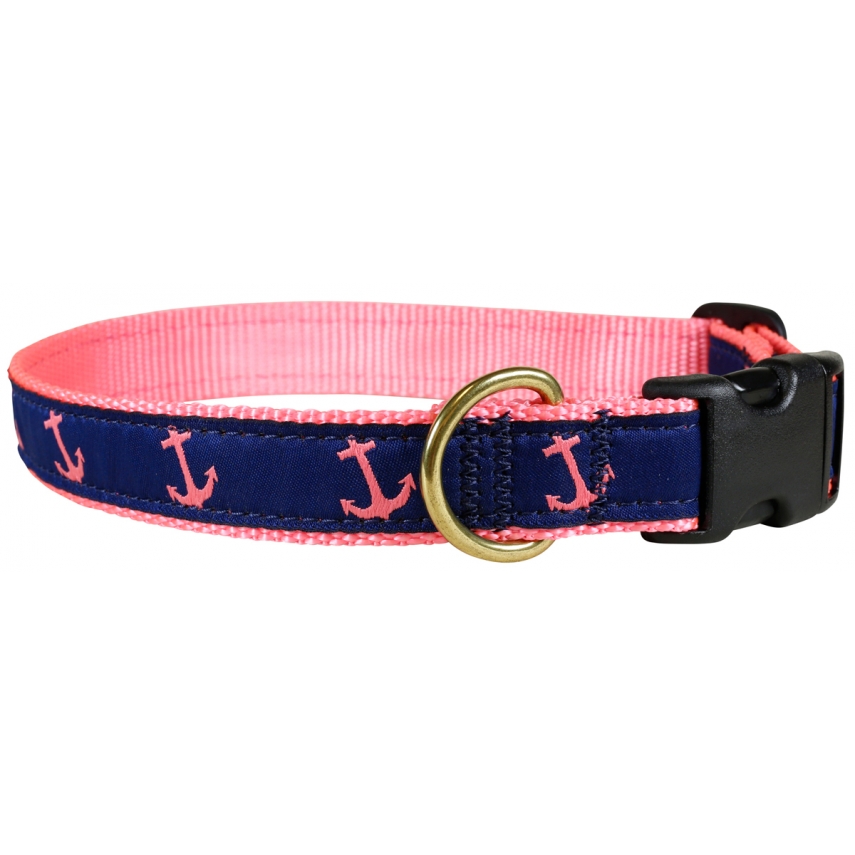 Anchor (Pink &amp; Blue) - 1-inch Ribbon Dog Collar