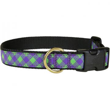 bc-Buffalo-Plaid-Dog-Collar---Green-and-violet---1-inch