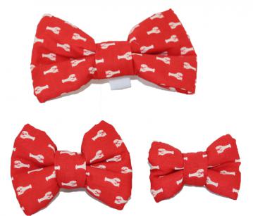Dog Bow Tie - White Lobsters on Red