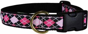 Argyle (Pink & Black) - 1-inch Ribbon Dog Collar