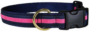 Pink Stripe on Navy Blue - 1-inch Ribbon Dog Collar