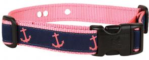 Anchor Underground Fence Dog Collar - Pink & Navy - 1-inch