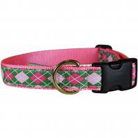Argyle - Green & Pink - Ribbon Dog Collar