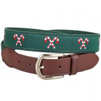 Belt - Leather Tab - Candy Canes 