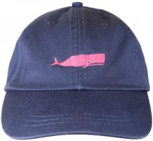 Baseball Hat - Pink Whale on Navy Blue