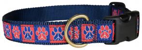 Peace Paws Red & Blue 1-inch Ribbon Dog Collar