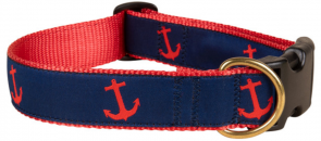Red Anchor on Navy Blue - 1.25-inch Ribbon Dog Collar