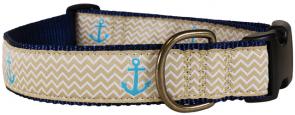 Anchors Ahoy (Tan) - 1.25-inch Ribbon Dog Collar