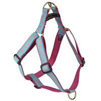 Step-In 1-inch Ribbon Dog Harness - Pink Starfish on Aqua